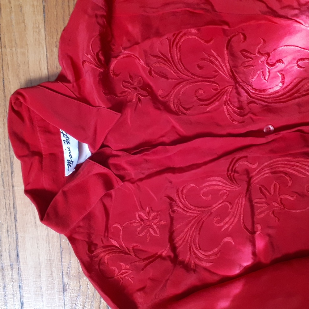 Vintage Red Silk Embroidered Blouse